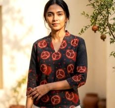 Handcrafted Pomegranate Short Kurta Cotton V Neck